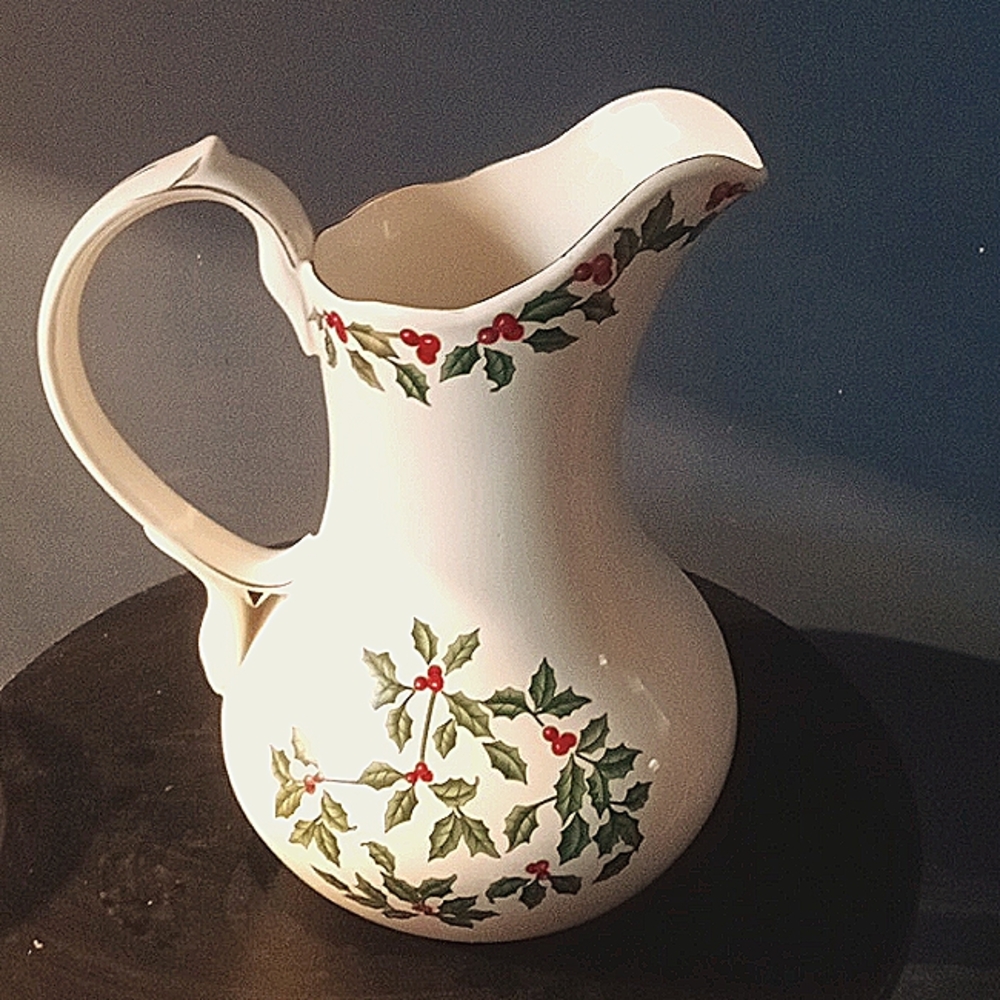 Living Quarters Cream Holly Berries Porcelain Hand Painted Pitcher